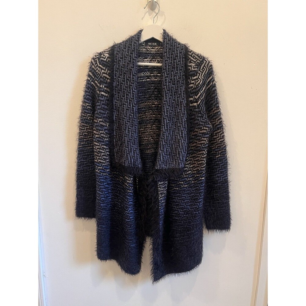 Nic+Zoe Textured Avant Garde Knit Luxe Cardigan Sweater W Shawl Collar Sz M Geom